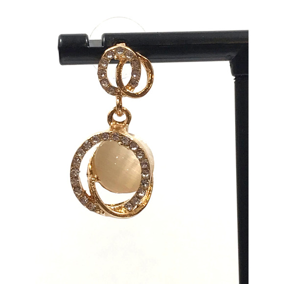 Gold Tone Trendy Round Drop Earrings with Cubic Zirconia - Picture 5 of 12